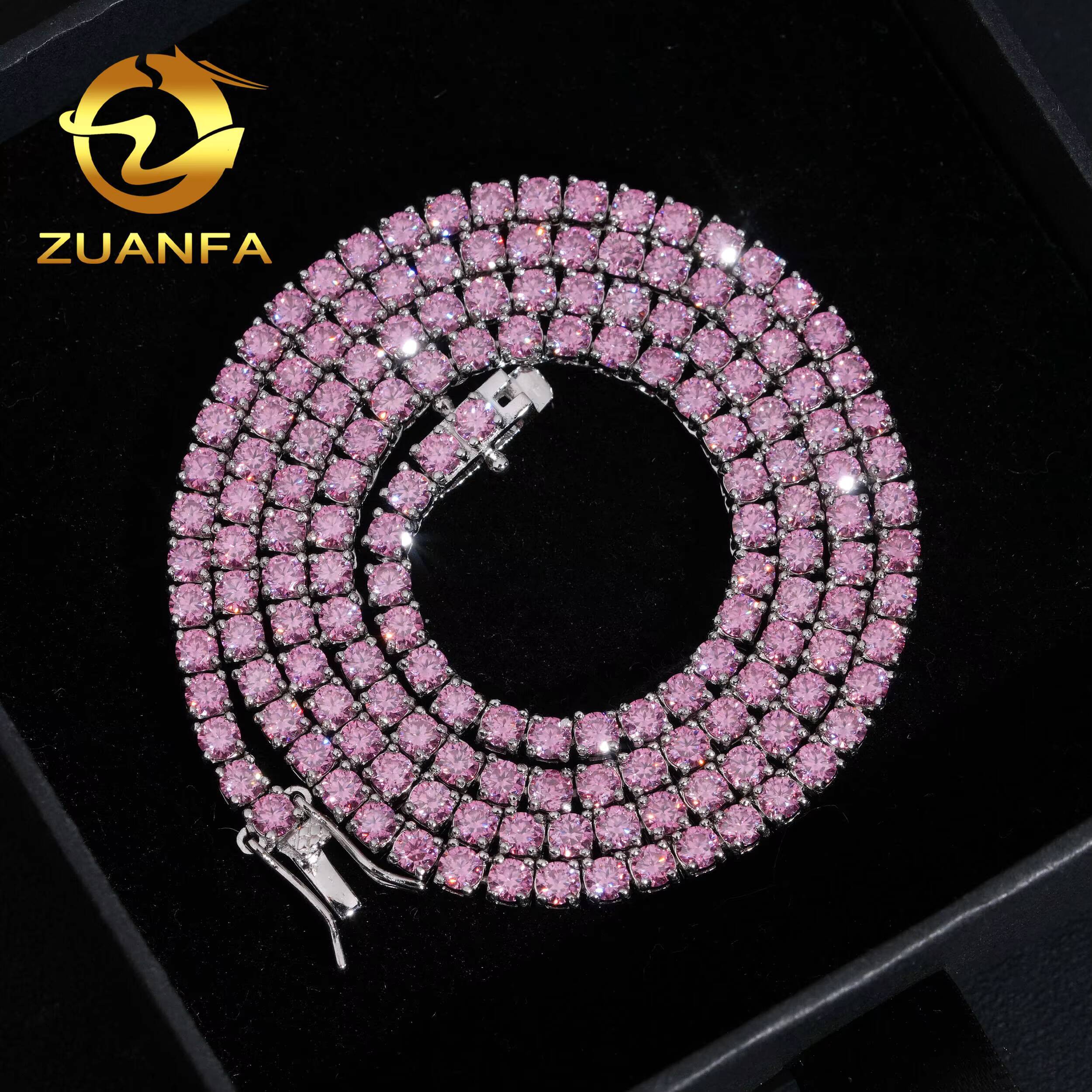 Pass Diamond Tetser 3mm 4mm 925 Silver Pink Moissanite Tennis Chain Fashion Jewelry Iced Out Tennis Necklace