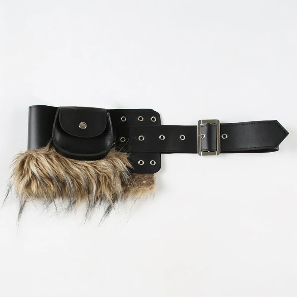 Fashion Alloy Hip-hop Belt Jeans Decor Strap Buckle Fur Tassels Waistband Exaggerated Punk PU Waist Bag Streetwear 250806