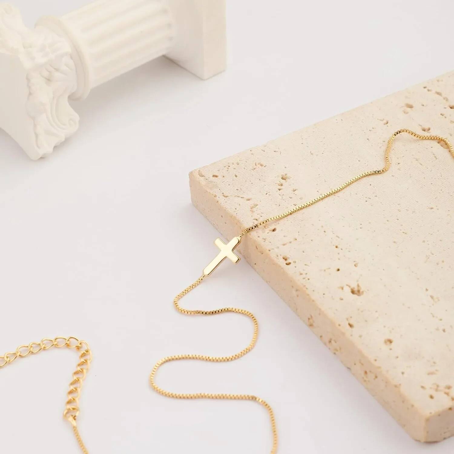 for Women 14K Gold Plated Small Cross Pendant Choker Simple Trendy Charm Chain Necklace Jewelry Religious Gift Jewelry for Women