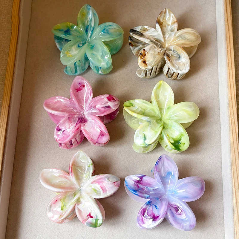 Summer New Flower Hair Clip for Women Exquisite Marble Texture Gradient Color Headwear Clip Fashionable Hair Accessory U250807