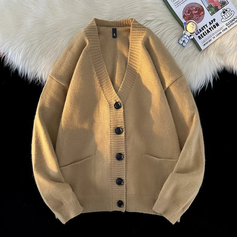 Autumn Winter Korean Fashion Trend Versatile Casual Cardigan V-neck Sweater Mens Jacquard Comfortable Breathable Jacket 250804