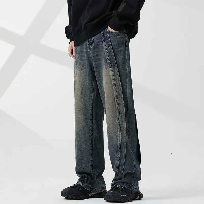 Autumn Vintage Fashion Spliced n Jeans For Men High Street Wideleg Denim Pants Hip Hop Baggy Y2K Jean Trousers 250807