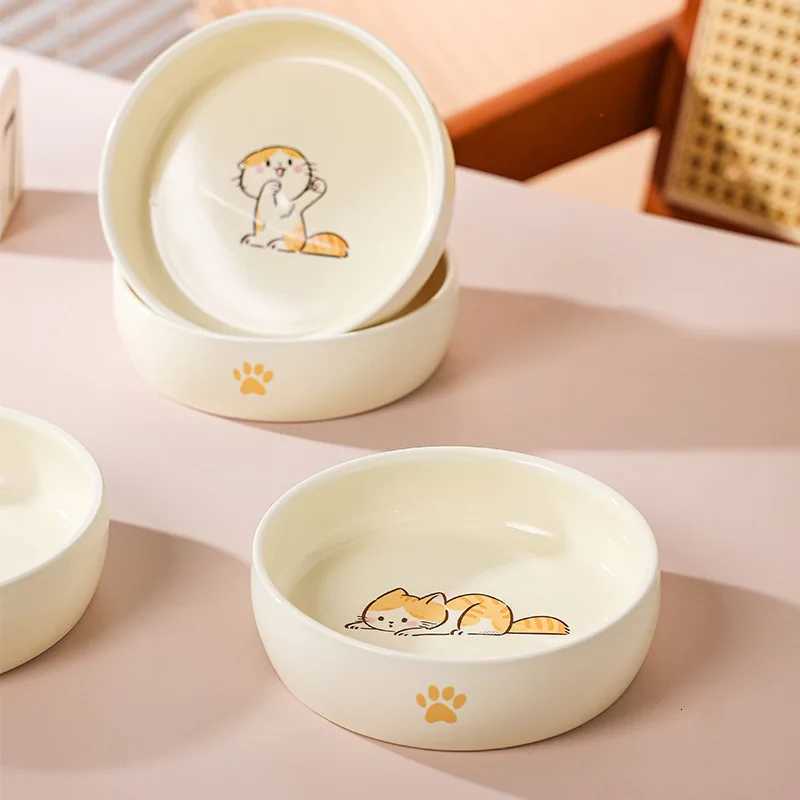 Cartoon Cat Pattern Ceramic Dog Bowl Anti Knock Anti Black Chin Cat Food Bowl for Dog Cat Pet Supplies Accessories Y250806
