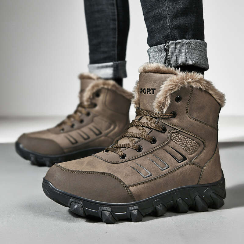 Men's Snow Boots Northeast Large Size Fleece Lined Thickened NEW Cotton Hiking for Middle-aged and Elderly Outdoor Anti-freeze Leather Shoes