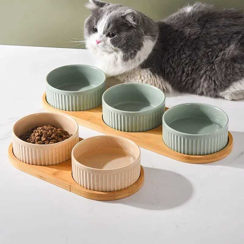 400/850Ml Dog Bowl Anti-knock Pet Cat Bowl Ceramic Small Medium and Large Dog Protection Cervical Spine with Tray Pet Supplies Y250806