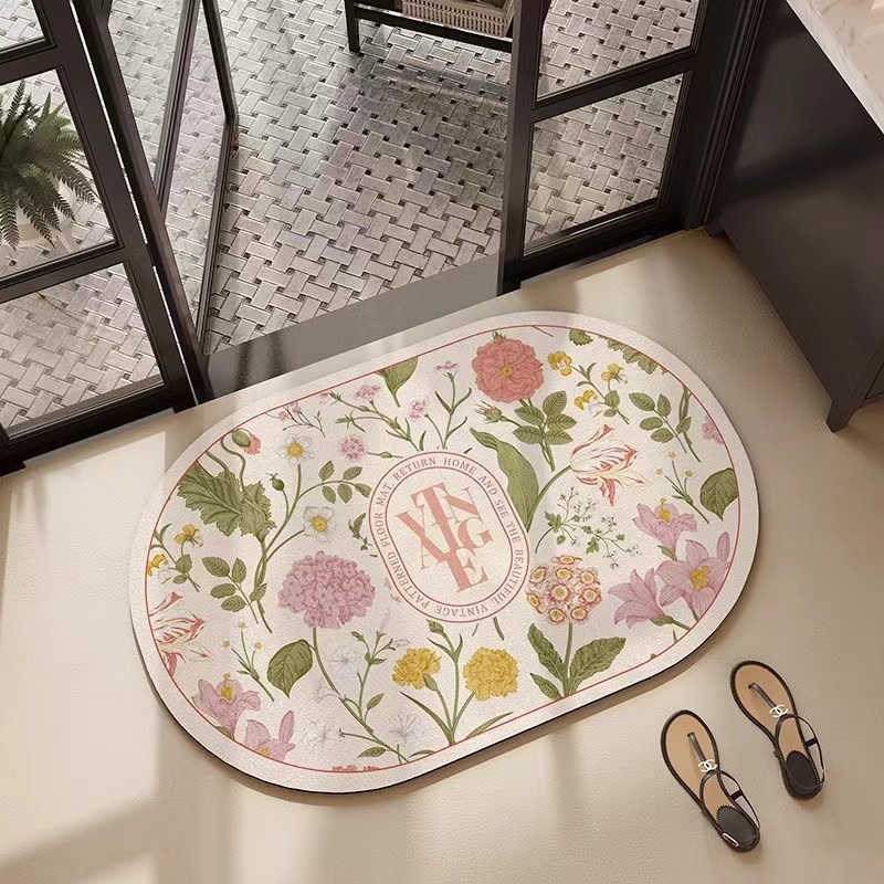 Luxury designer Bath Mats carpet bathroom kitchen floor mat print Retro yoyer floor mat bathroom water absorbing and non slip home decoration Pink