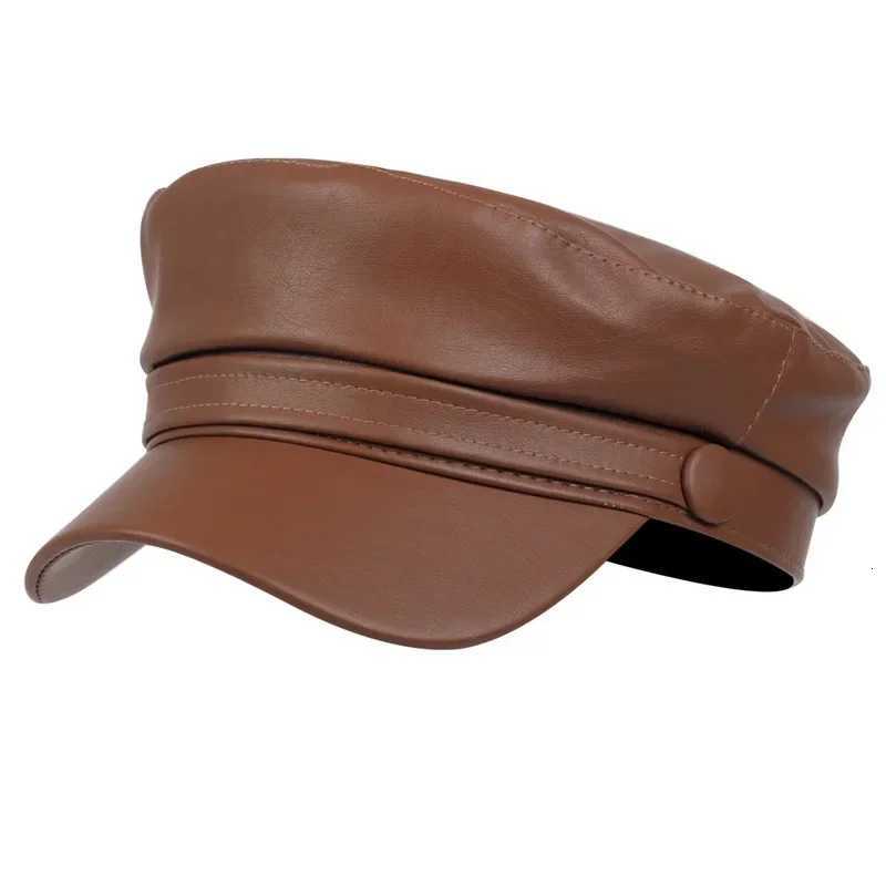 Ladies New Trend Casual PU Leather Flat Top Beret Women Men Octagon Hat Hot Sale XJ250807