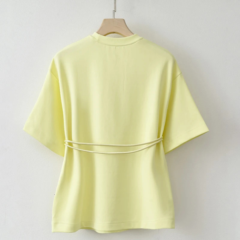 2025 Summer Basic Yellow White Flower T shirt Top 250729