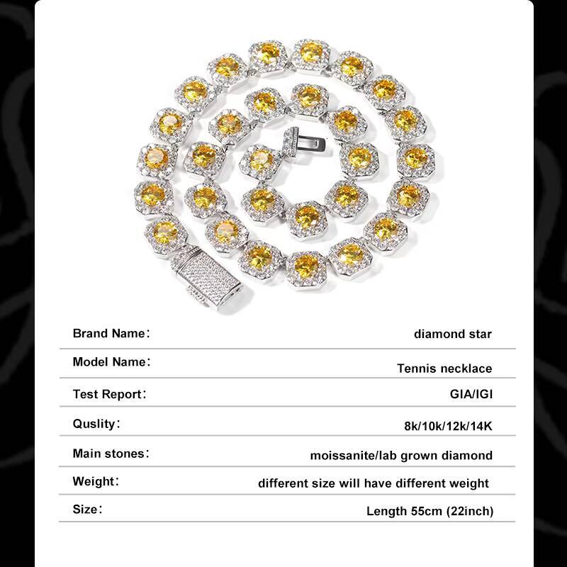 Cuban Link Chains 925 Silver Moissanite Chain Jewelry VVS VS D E Color Diamond Tennis Chain 10mm 12mm Round Moissanite Necklace