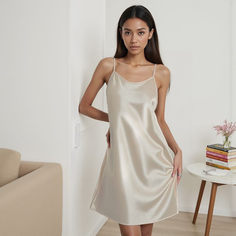 B1006-Ice silk nightdress ladies summer thin sexy loose imitation silk camisole skirt