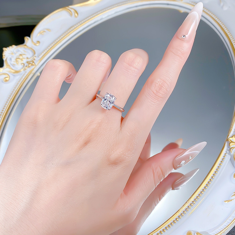 Hui Zhi Wing Jewelry New S Silver 7*9 Rectangular Ring for Women Daily Classic Live Streaming Style