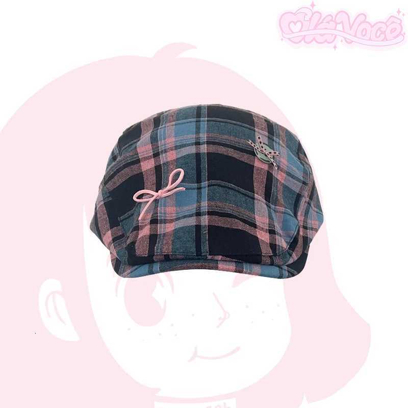 Original Bow Contrasting Color Plaid Newsboy Hats for Women Show Face Summer Thin Versatile Sunscreen Vintage Berets C Y2k XJ250807