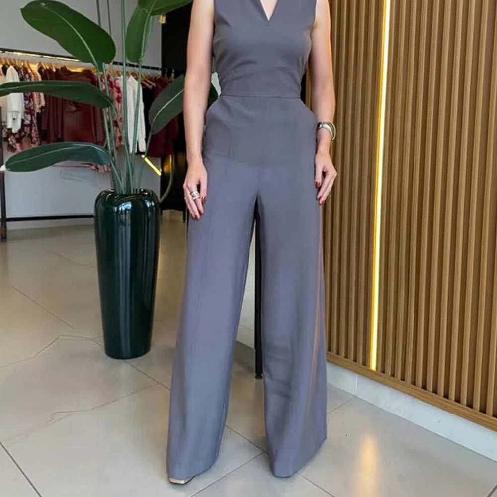 Wefads Elegant Summer Women Jumpsuits 2025 Sleeveless Playsuits Solid Color Rompers Casual Wide Leg Bottoms 250807