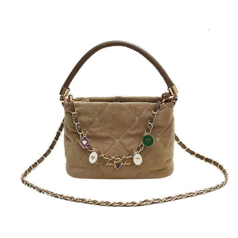 Flannel Women's 2023 Winter New Fashion Lingge Handbag Popular Chain Versatile Crossbody Bag