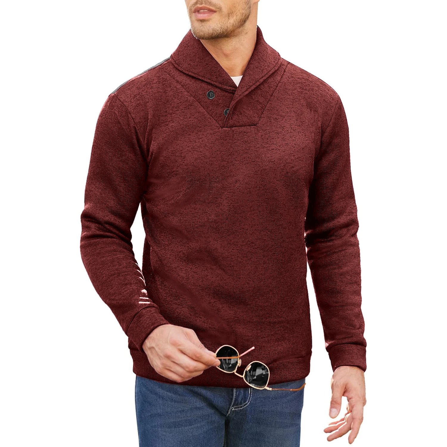 Autumn Mens Long Sleeve Half Turtleneck Sweaters Button Neck Solid Color Winer Warm Sweatshirts Breathable Pullover Men 250807