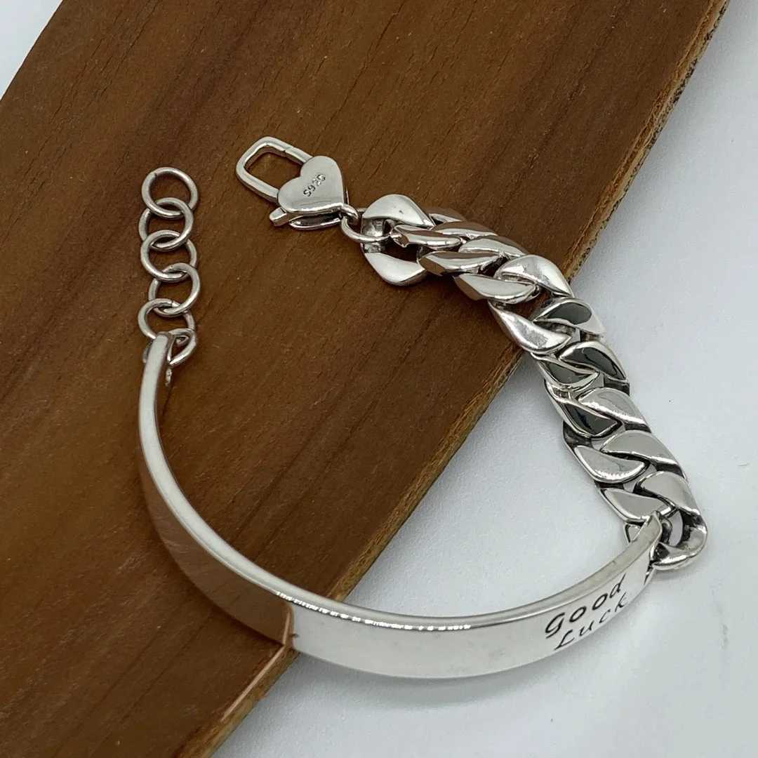 925 Sterling Silver Chain Asymmetric Bracelet for Women Vintage Lucky Letter Punk Jewelry Gift Dropshipping W250807