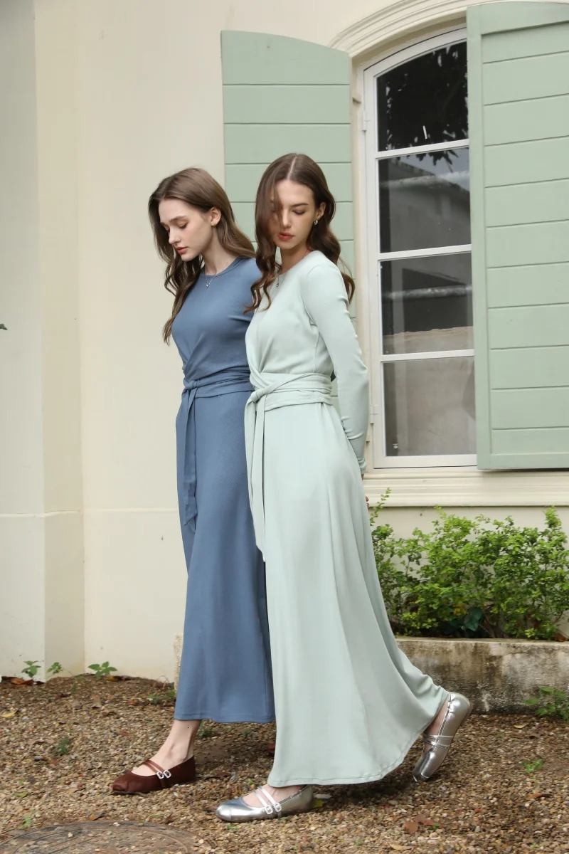 AS 2025 summer ribbing closedfit wrap tops Aline dress high Stretch matching sets 250807