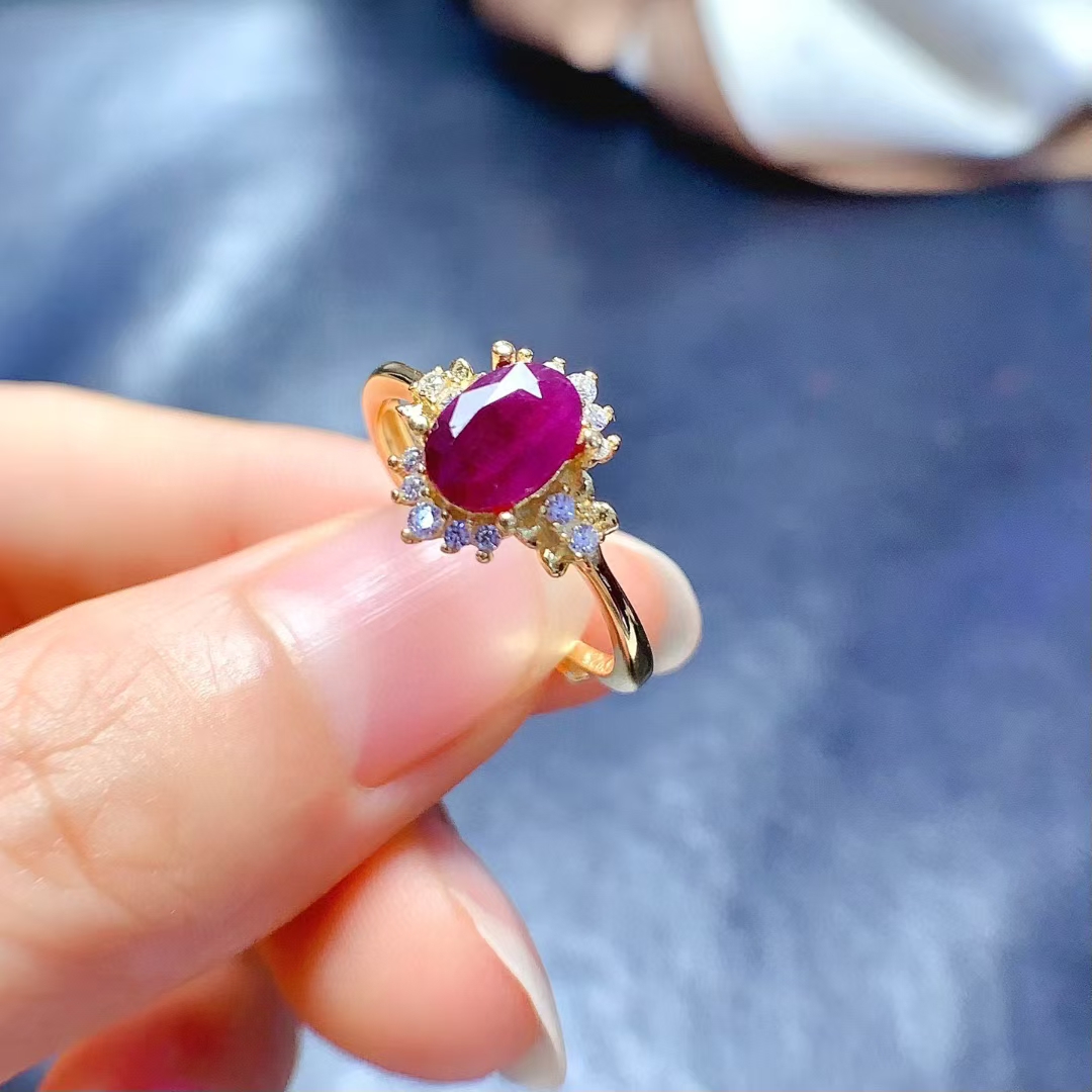 Genuine Ruby Ring with side stones 5mm*7mm 0.7ct Natural Ruby 925 Silver Jewelry July birthstone ring for women