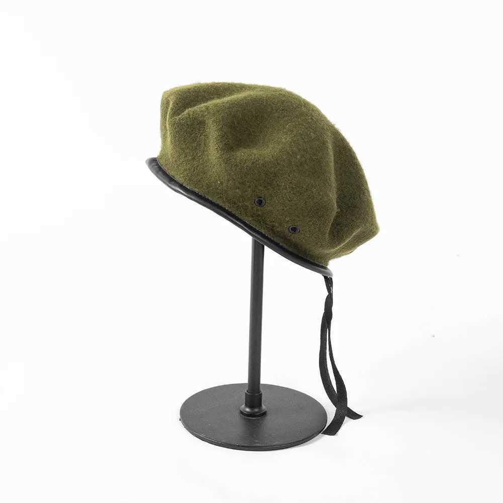 Autumn Winter Wool Beret Hat for Security Guard Military Training - Adjustable PU Trim Unisex Occupation C with Drawstring XJ250807