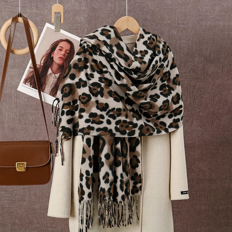 Leopard Print Cashmere Scarf Pashmina Tassels Shawl For Women Winter Warmer Muffler Muslim Hijab Headwraps Cape Famale Scarves 250806