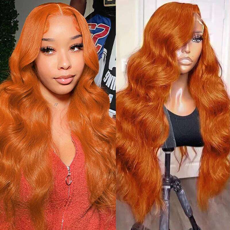 Ginger Orange 13X6 Lace Front Wigs 200% Density Body Wave 350 Colored Human Hair Wig Pre Plucked synthetic