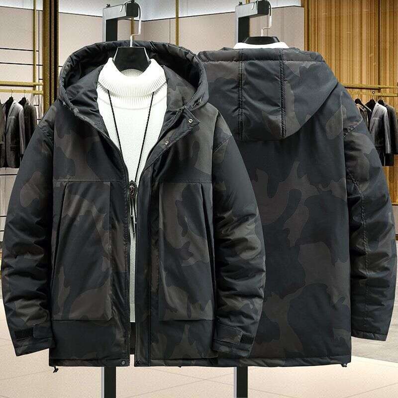 Trendy Plus Size Men's Clothing With Plush Thick Coat, Autumn Winter And Fat Patchwork High Neck Cotton Jacket