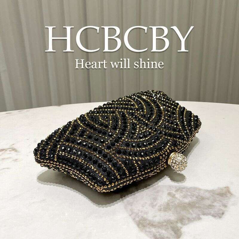 Black Glittering Elegant Rhinestone Clutch - Evening Bag For Women (Wedding Purse, Fashionable Party Handbag)