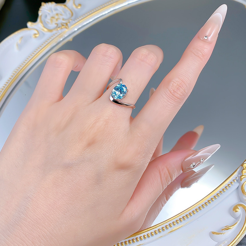 Hui Zhi Wing Jewelry New S Silver Wave Sea Blue Pigeon Egg Design Ring