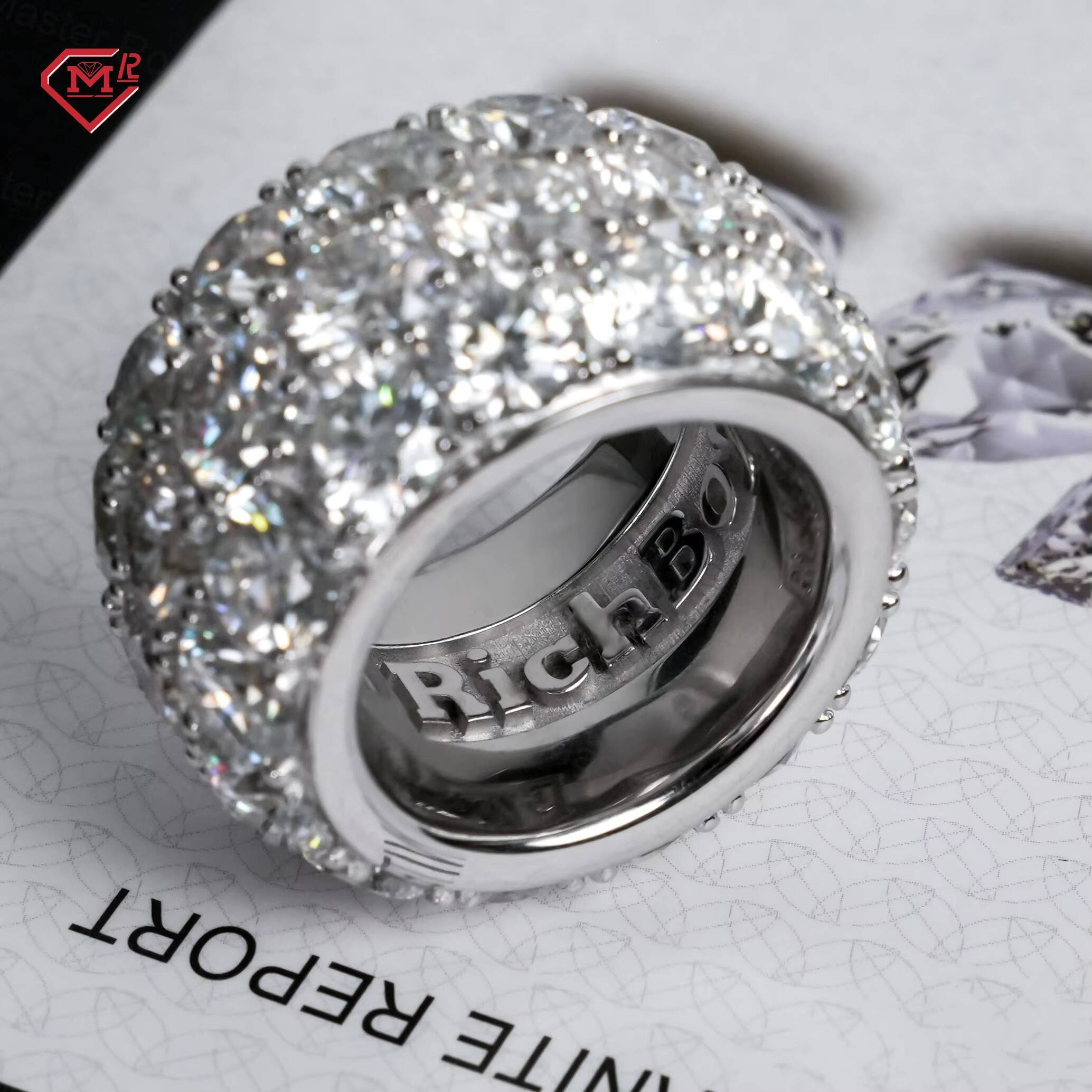 Hip Hop Men Rings 925 Silver Eternity Fully Iced Out Band Custom VVS Diamond Moissanite Ring