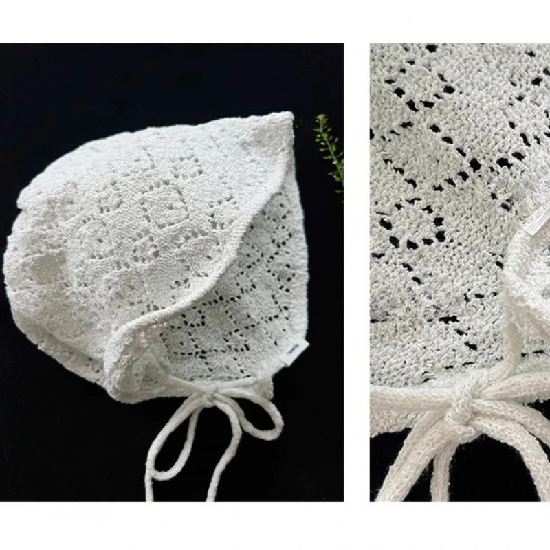 Korean Version Simple Lace-up Solid Color Bucket Hat Spring and Summer Thin Breathable Hollow Lace-up Beanie Cap for Womens 250805