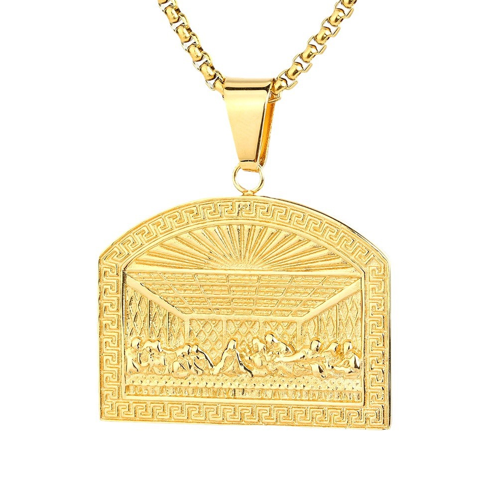 Hip Hop Last Supper Jesus Pendant Necklace Stainless Steel Gold Plated Jewelry