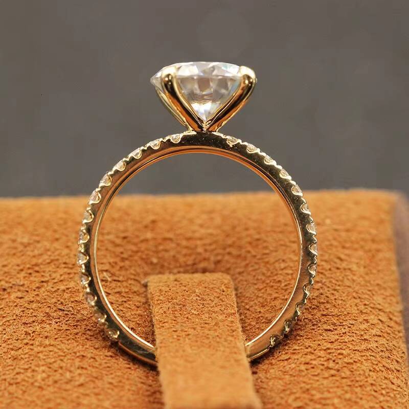 High Quality Gold Moissanite Wedding Ring Pass Diamond Tester Round Cut 2CT Moissanite 18k Gold Engagement Rings