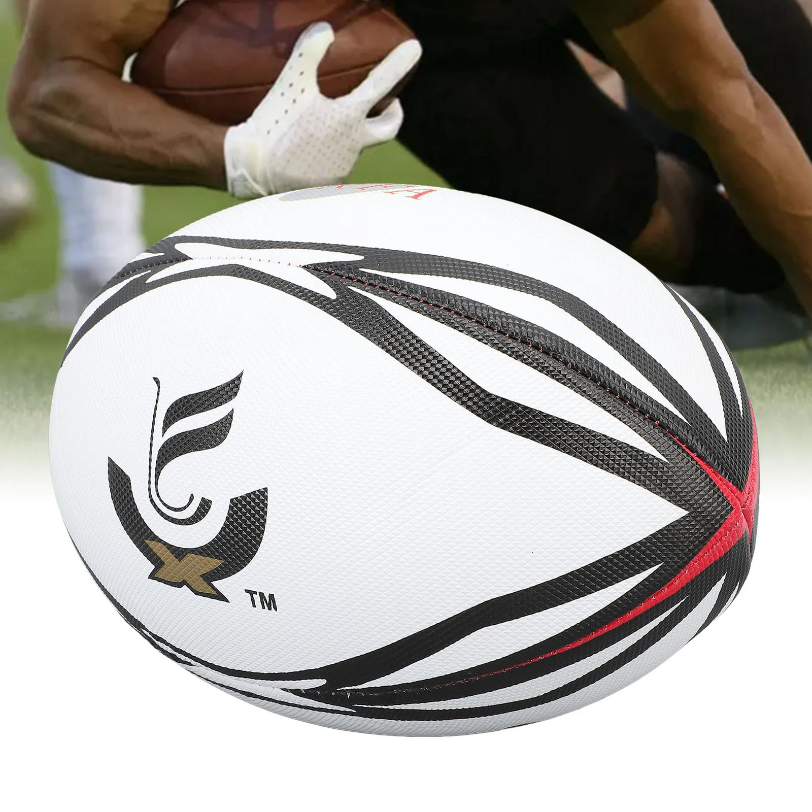 PVC Rugby Ball Number 9 Inflatable Practice High Elasticity for Match and Daily Training White 250729