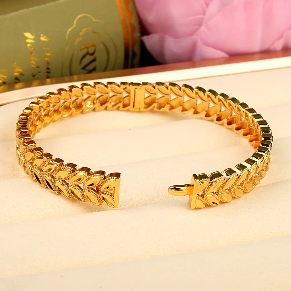 Trendy Copper Gold Plated Jewelry Bangles with Ring Leaves n Cuff Bracelet Dubai Wedding Jewery Graduation Gifts for Girl 250805