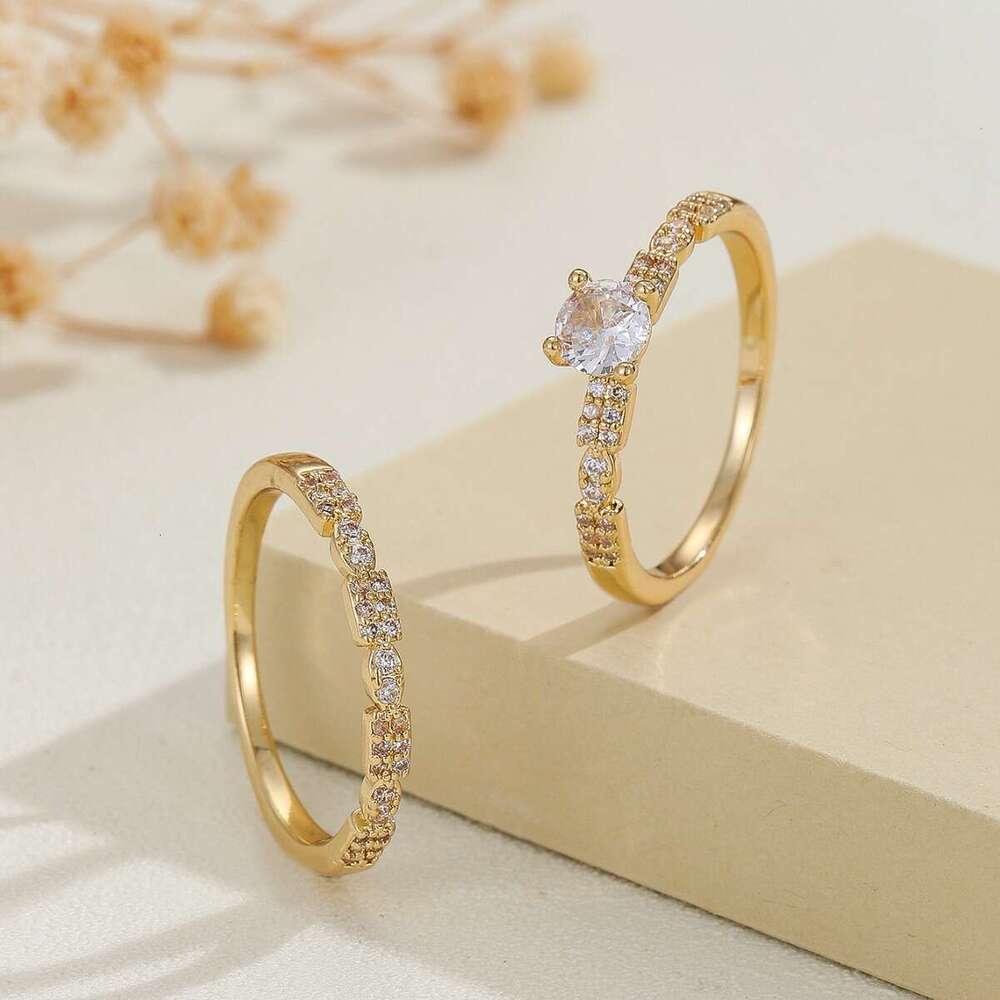 Hot-selling Light Luxury Simple Copper Micro-inlaid Zircon Valentine's Day Gift High-end Couple Set Ring Engagement rings for a couple