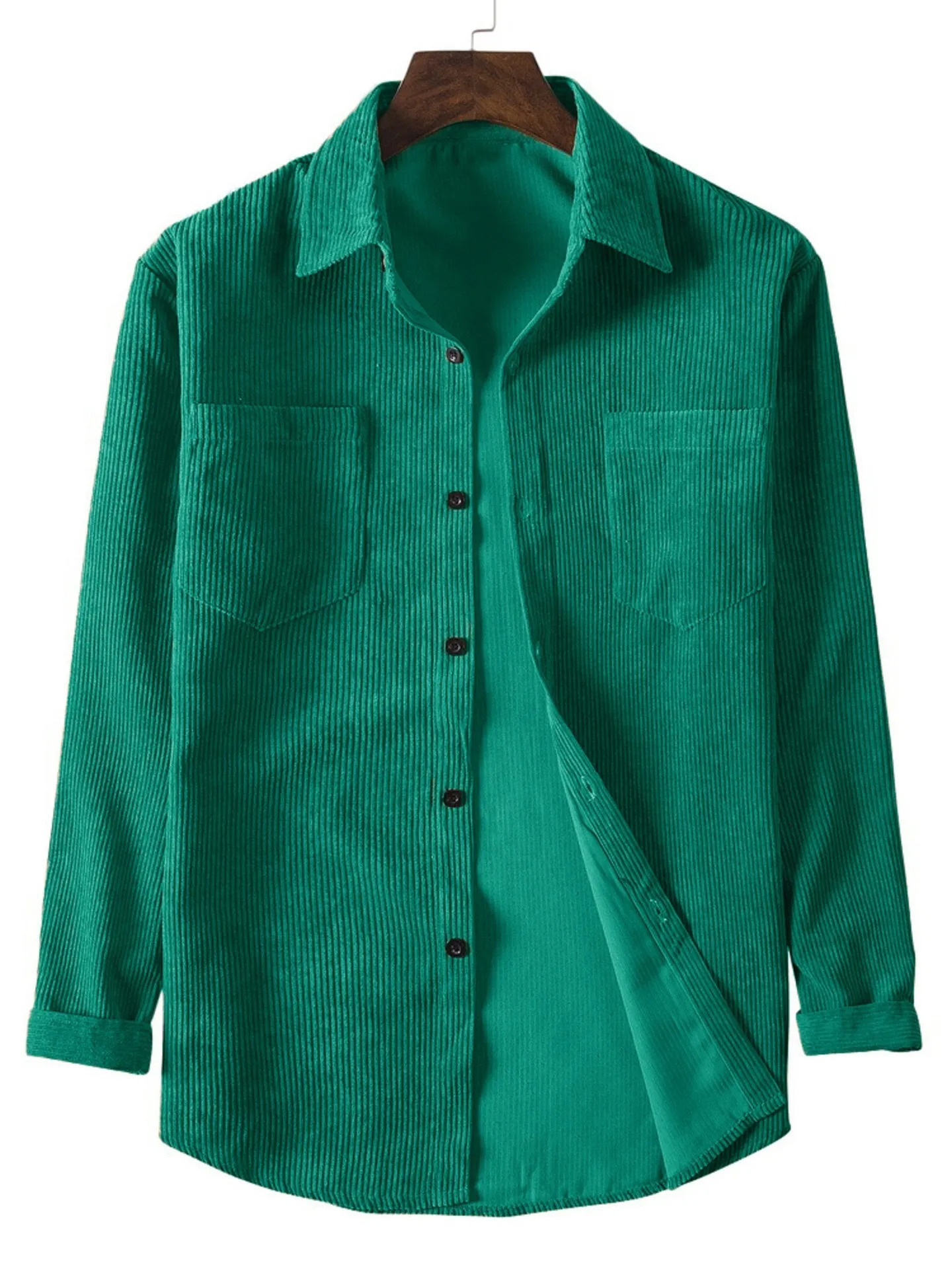 Mens casual longsleeved corduroy solid color lapel shirt 250807