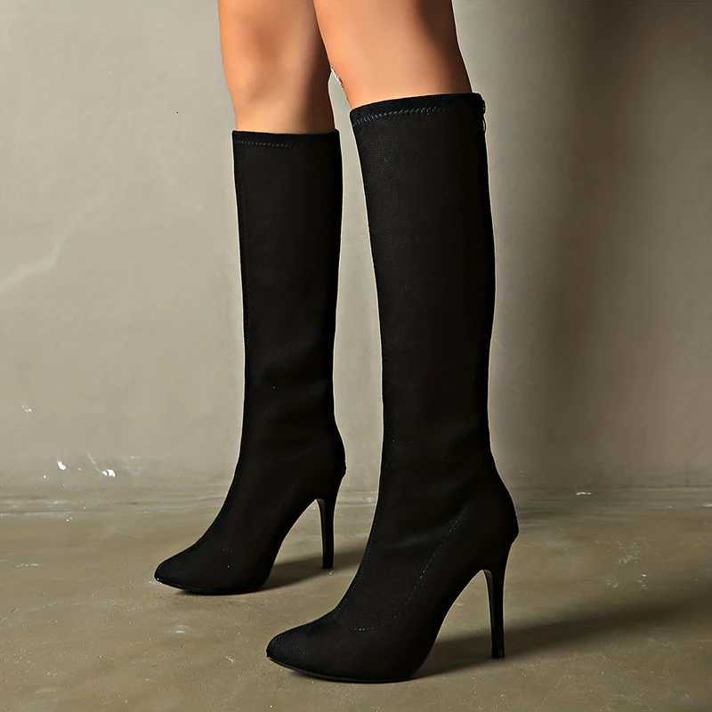 Vintage Suede Women Knee High Boots Pointed Toe Shoes Autumn Winter Thin Heel Ladies Ankle Boots XJ250807
