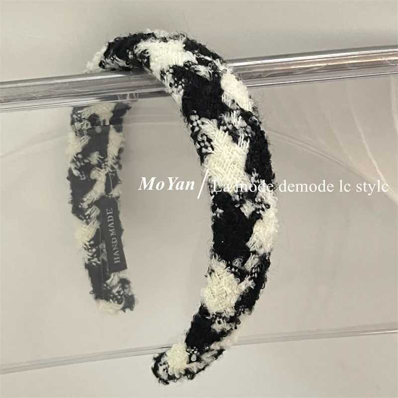 Sponge Hair Band for Girls latt check Hair ornaments Knit band Elegant Hair Hoops Y250807