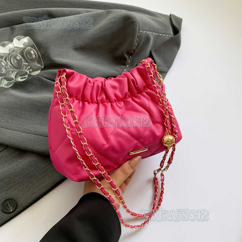 Quilted Embroidery Fashion Bag for Women 2024 New Trendy Pleated Chain Shoulder Bag Versatile Style Crossbody Bucket Bag H250806