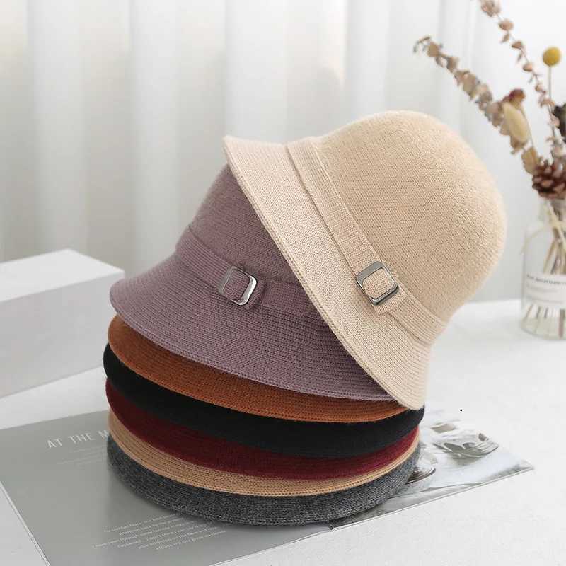 Womens Autumn Winter Knitted Bucket Hat Solid Color Faux Mink Cashmere Blend Literary Versatile Sunshade Daily Outdoor Wear XJ250807