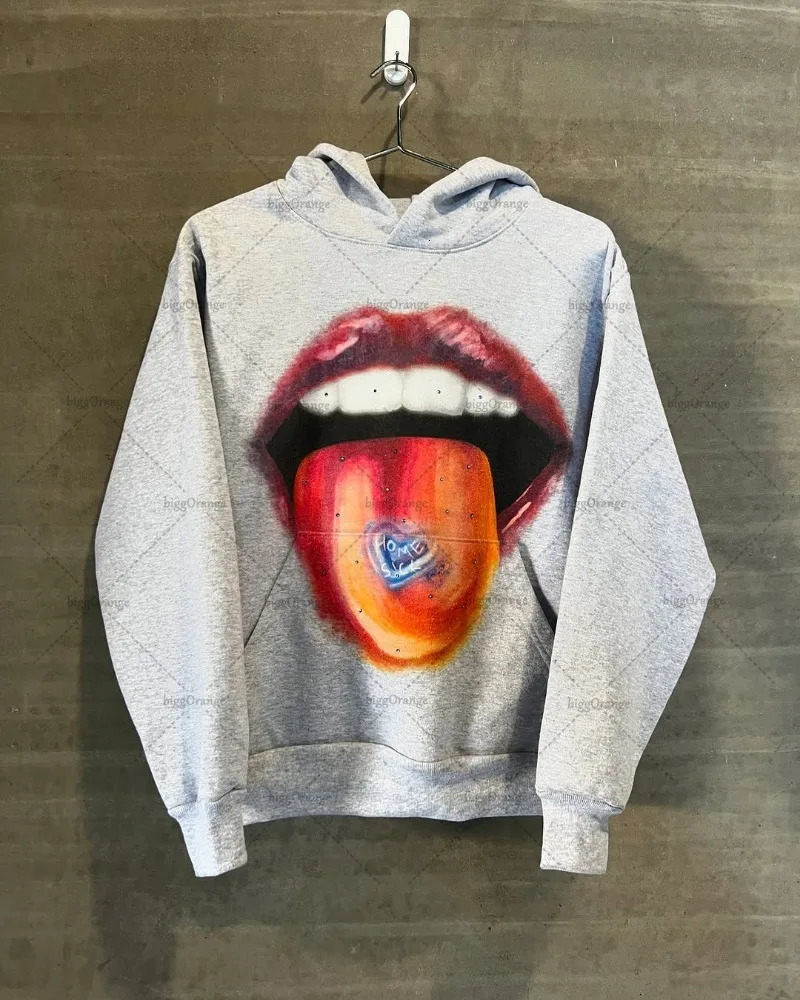 American Retro Harajuku streetwear Women High Street Oversized Sweatshirt Hiphop Lips Casual Graphic Hoodie Mens Clothing 250807