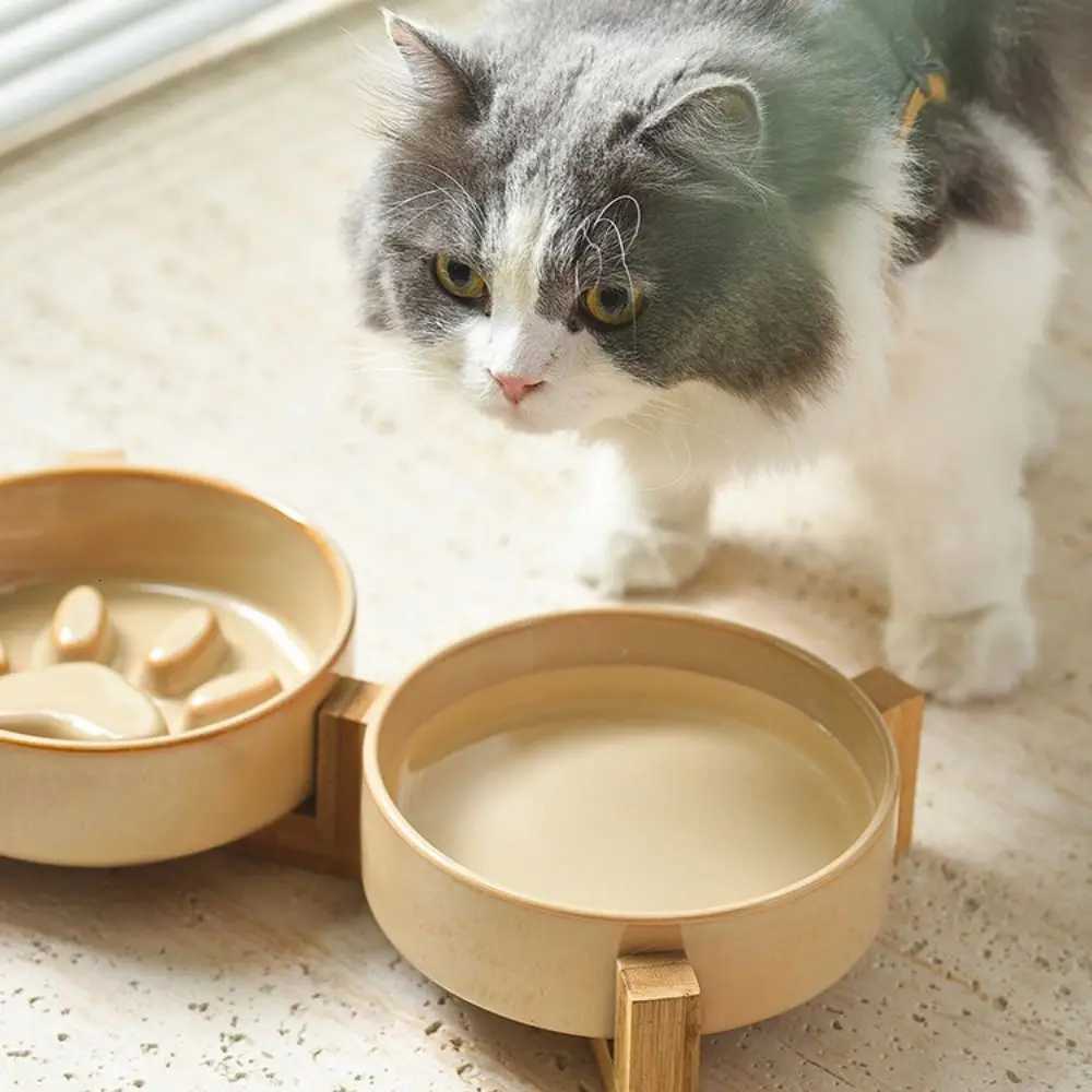 Cute Japanese Style Pet Ceramic Bowl Anti Rollover Anti Choke Cat Slow Food Bowl Cat Paw Round Pet Water Bowl For Dogs and Cats Y250806