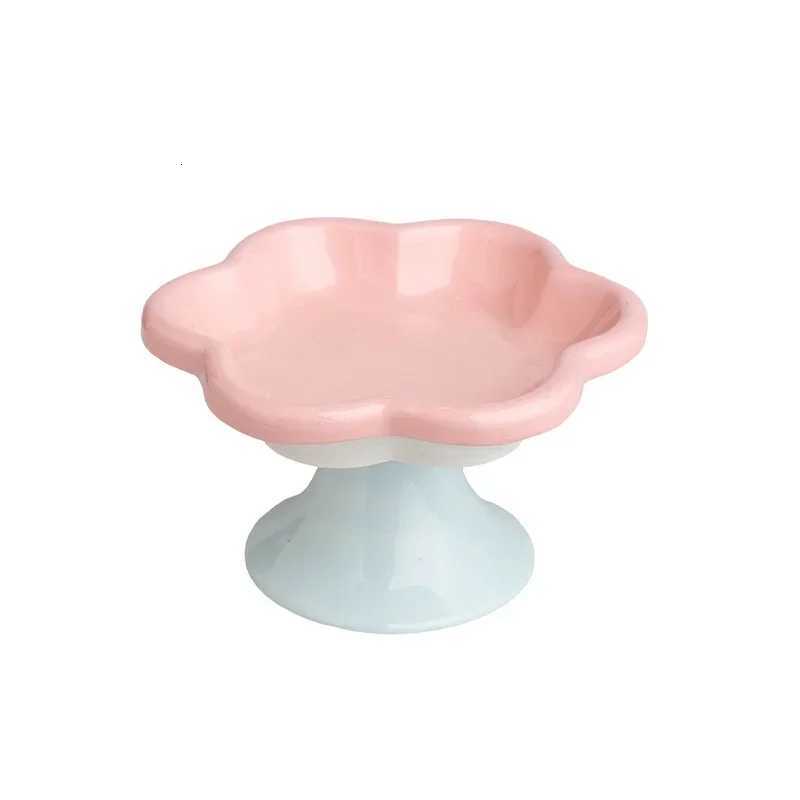New Ceramic Cat Bowl Flower Shape Cat Rice Bowl High Foot Neck Guard Food Bowls Non-slip Puppy Feeder Pet Supplies Y250806