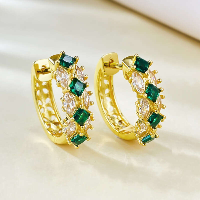 Mujing Jewelry S Sier Women's Colorful Gemstone Artificial Emerald Simulated Dia Earrings Daily Fashion