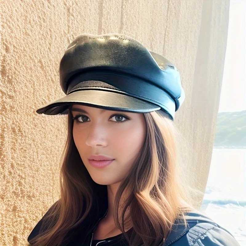1pc Women Adult Style PU Leather Beret Fashion Navy Hat Casual Duckbill Cap with Classic Design and Comfortable Fit XJ250807
