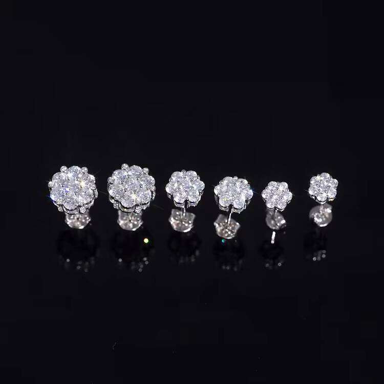 Xingguang Beautiful Flower 7pcs Iridescent Bling Moissanite Sterling Sier Earrings for Lady