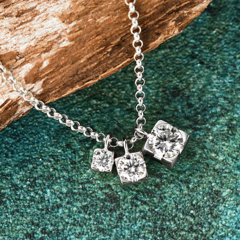 0XTAO D Color Three Stone Pendant Necklace Glittering Diamond for Women Real 925 Silver Chain Necklaces Jewelry Gift 250712