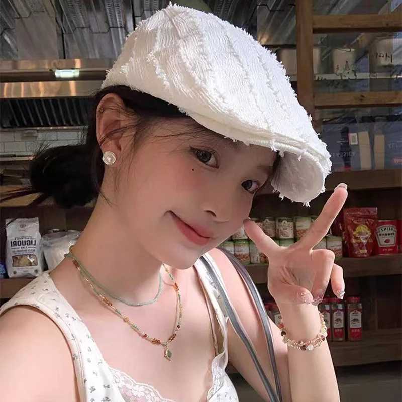 Solid Color Beret C for Women Japanese Retro Striped Painter Hat Spring Summer Versatile Thin Newsboy Womens Gift XJ250807