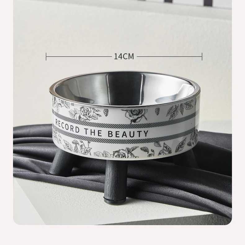 Pet high-foot bowl for cats and dogs stainless steel large capacity neck protection anti-slip and overturned pet bowl Y250806