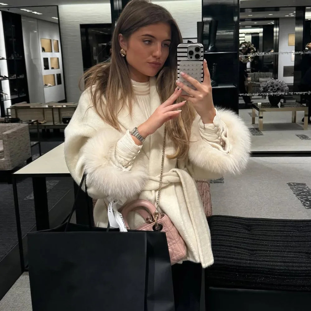 TARUXY Fox Fur Woolen Coats Womens Short Coat Office Lady Removable Elegant Double-sided Wool Overcoat 2025 Cardigan Jacket 250806